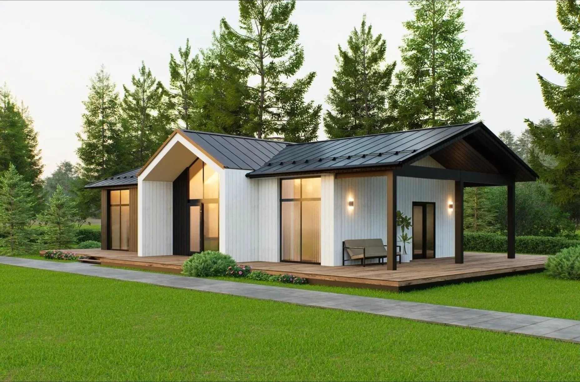 Планировка каркасного дома Барнхаус 100 м² — 3 спальни