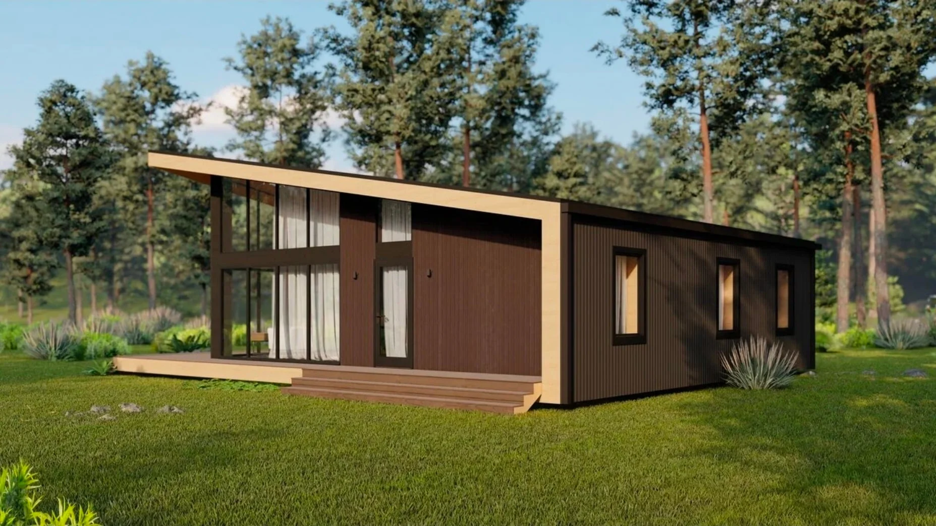 Планировка каркасного дома Шале 100 м² — 3 спальни