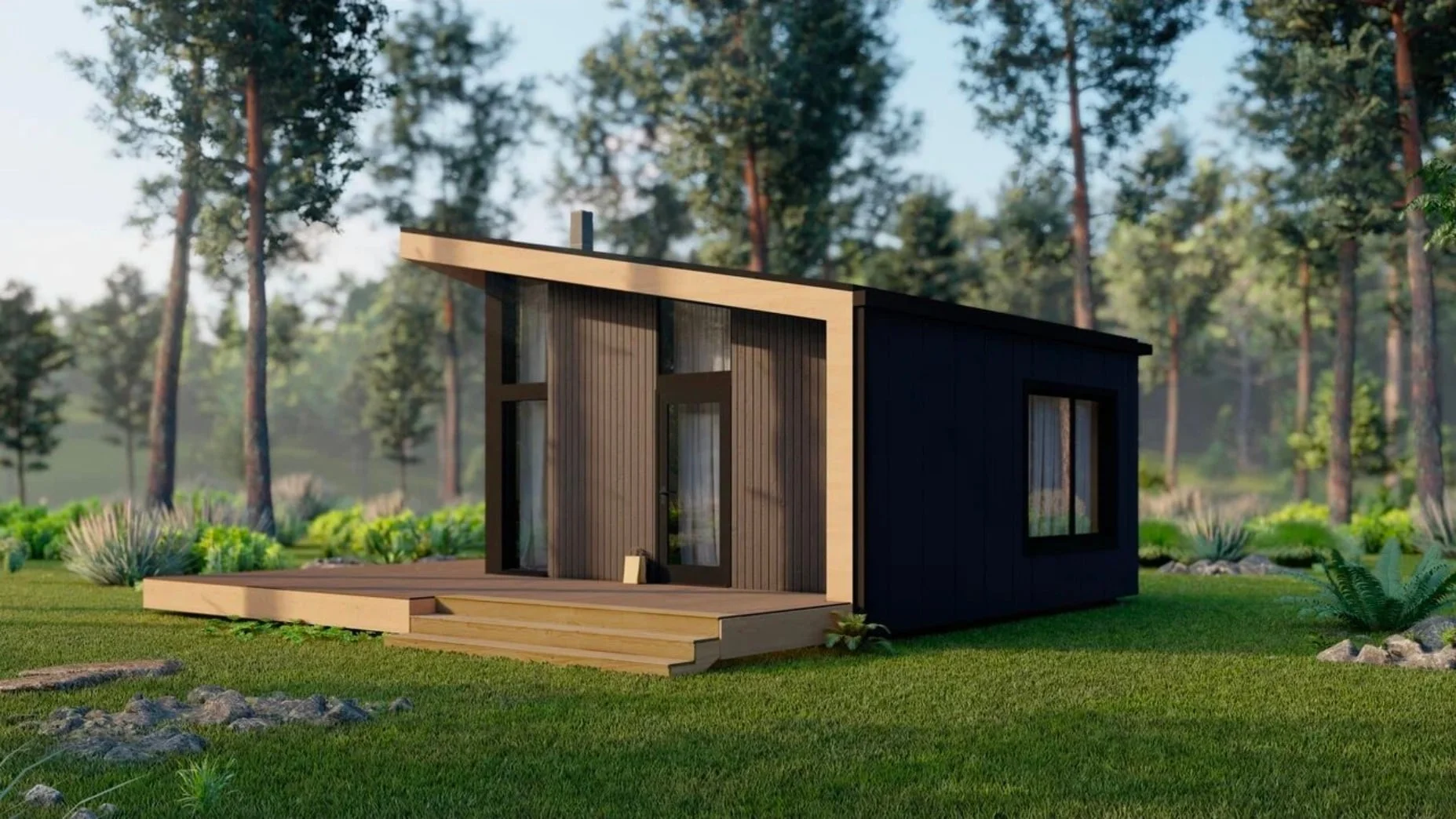 Планировка каркасного дома Шале 36 м² — 1 спальни