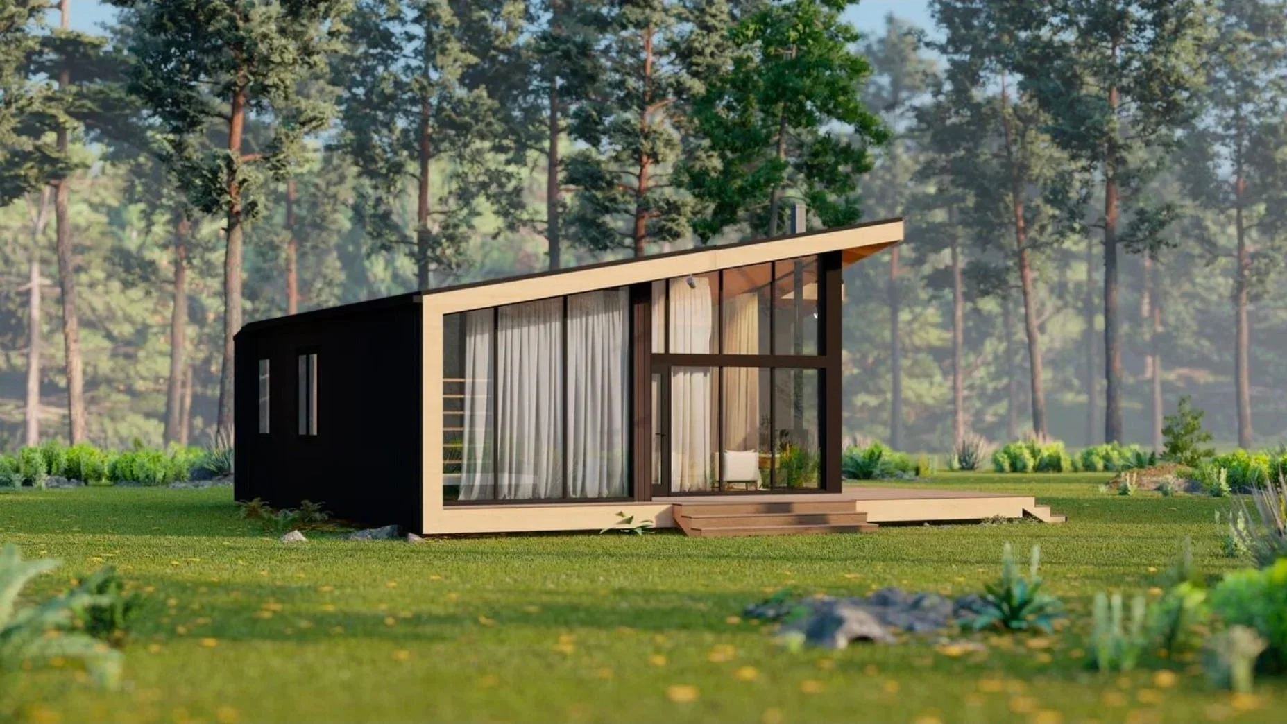 Планировка каркасного дома Шале 80 м² — 2 спальни