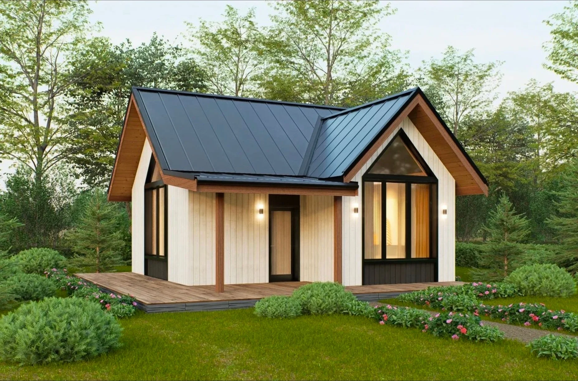 Планировка каркасного дома Кантри 40 м² — 1 спальни