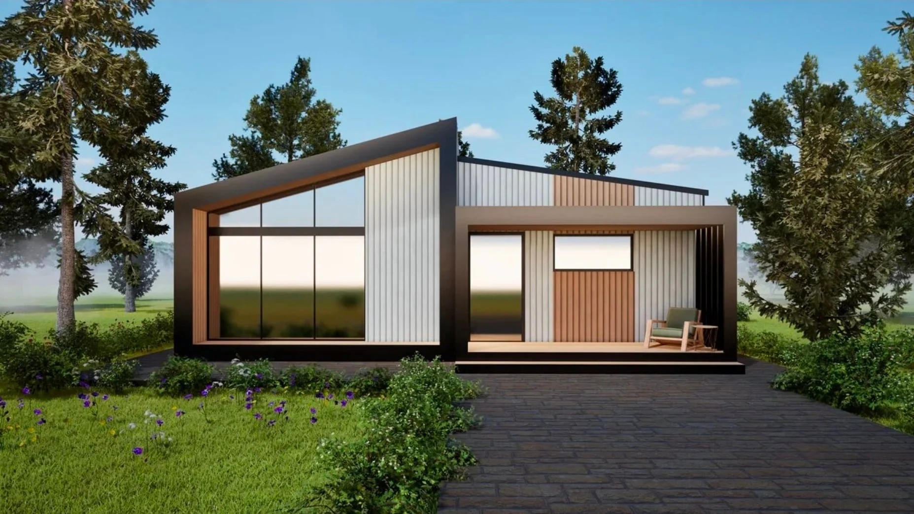 Планировка каркасного дома Сканди 75 м² — 2 спальни